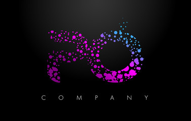 PO P O Letter Logo with Purple Particles and Bubble Dots