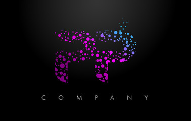 PP P Letter Logo with Purple Particles and Bubble Dots
