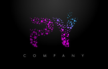 PY P Y Letter Logo with Purple Particles and Bubble Dots
