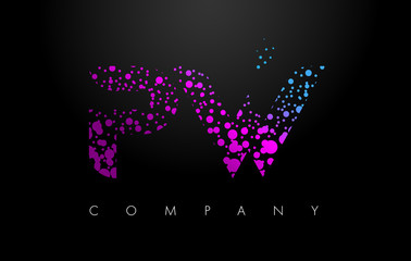 PW P W Letter Logo with Purple Particles and Bubble Dots