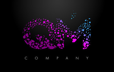 QM Q M Letter Logo with Purple Particles and Bubble Dots