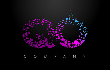 QO Q O Letter Logo with Purple Particles and Bubble Dots