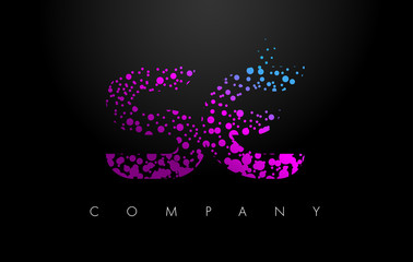 SE S E Letter Logo with Purple Particles and Bubble Dots
