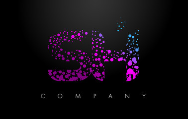 SH S H Letter Logo with Purple Particles and Bubble Dots