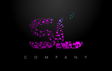 SL S L Letter Logo with Purple Particles and Bubble Dots