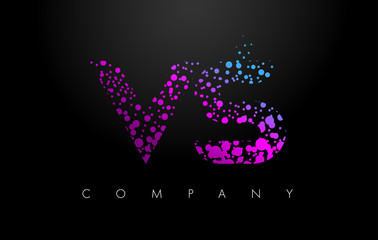 VS V S Letter Logo with Purple Particles and Bubble Dots