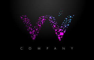 VV V Letter Logo with Purple Particles and Bubble Dots