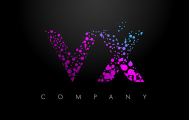 VX V X Letter Logo with Purple Particles and Bubble Dots