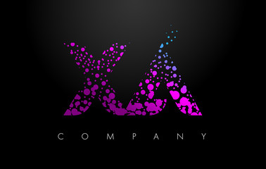 XA X A Letter Logo with Purple Particles and Bubble Dots