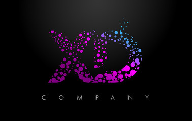 XD X D Letter Logo with Purple Particles and Bubble Dots