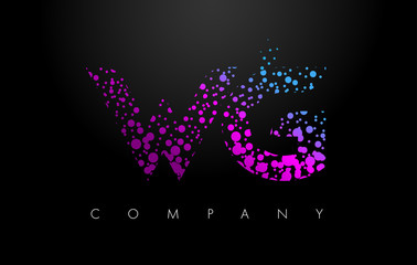 WG W G Letter Logo with Purple Particles and Bubble Dots