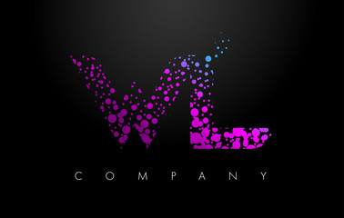 WL W L Letter Logo with Purple Particles and Bubble Dots