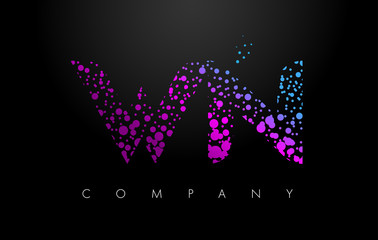 WN W N Letter Logo with Purple Particles and Bubble Dots