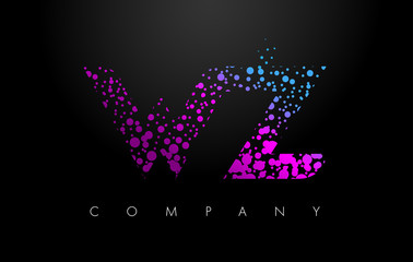 WZ W Z Letter Logo with Purple Particles and Bubble Dots
