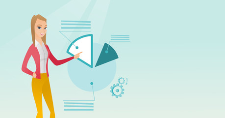 Business woman pointing at pie chart.