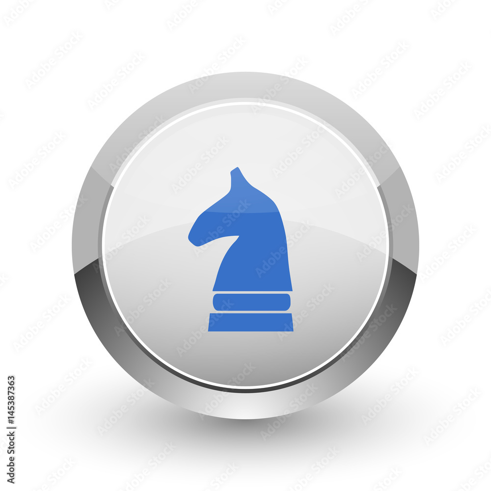 Poster Chess horse chrome border web and smartphone apps design round glossy icon.