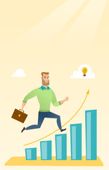 Businessman running along the growth graph.