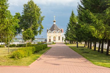 Nikolskaya chapel on the Volga embankment in Rybinsk, Russia