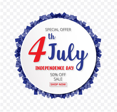 American Independence Day of 4th July with round banner confetti  transparent pattern background  illustration EPS10