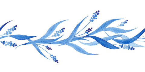 Indigo blue hand drawn seamless border, vector illustration