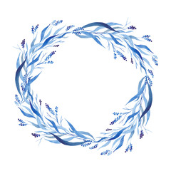 Indigo blue hand drawn wreath, vector illustration