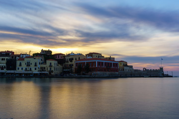 Fototapeta premium Chania Crete old Venetian port during sunset