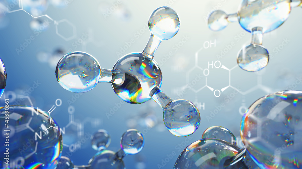 Wall mural 3d illustration of molecule model. science background with molecules and atoms