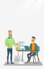 Employee receiving lot of paperwork.