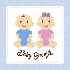 baby shower card with babies icon over blue background. colorful design. vector illustration