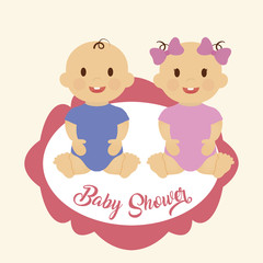 baby shower card with babies icon over white background. colorful design. vector illustration