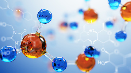 3d illustration of molecule model. Science background with molecules and atoms - 145390393