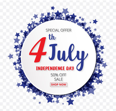 American Independence Day of 4th July with round banner star confetti  transparent pattern background  illustration EPS10