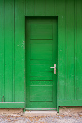 Bright Green Wooden Door Abstract Lime Farm Shed Entrance Closed Stand Colorful