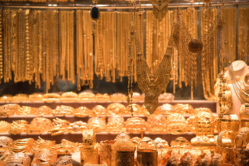 gold jewelry in the shop window