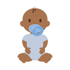cute baby boy with pacifier, cartoon icon over white background. colorful design. vector illustration