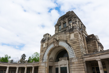 Fototapeta premium Stuttgart Germany Pragfriedhof Cemetery Feierhalle Architecture Destination Location Building European