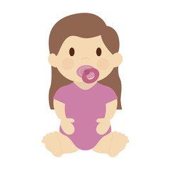 cute baby girl with pacifier, cartoon icon over white background. colorful design. vector illustration