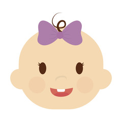 cute baby girl with purple bow, cartoon icon over white background. colorful design. vector illustration