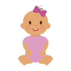 cute baby girl with pink bow, cartoon icon over white background. colorful design. vector illustration
