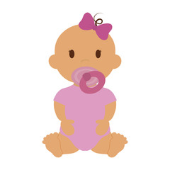 cute baby girl with pink bow, cartoon icon over white background. colorful design. vector illustration