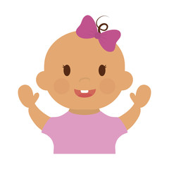 cute baby girl with pink bow, cartoon icon over white background. colorful design. vector illustration