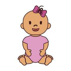cute baby girl with pink bow, cartoon icon over white background. colorful design. vector illustration