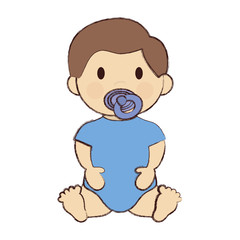 cute baby boy with pacifier, cartoon icon over white background. colorful design. vector illustration