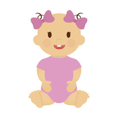cute baby girl with pink bows, cartoon icon over white background. colorful design. vector illustration