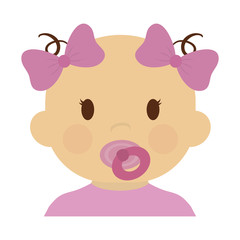 cute baby girl with pacifier and pink bows, cartoon icon over white background. colorful design. vector illustration