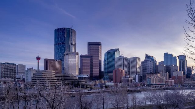  Sweeping skyline view at sunset  in Calgary, Alberta. Calgary is home to many oil companies.