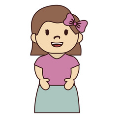 cute girl with pink bow,  cartoon icon over white background. colorful design. vector illustration