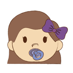 cute baby girl with pacifier, cartoon icon over white background. colorful design. vector illustration