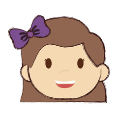 cute girl  with purple bow cartoon icon over white background. colorful design. vector illustration
