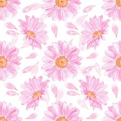 Chrysanthemum. Seamless floral pattern. Watercolor illustration. Hand-drawing